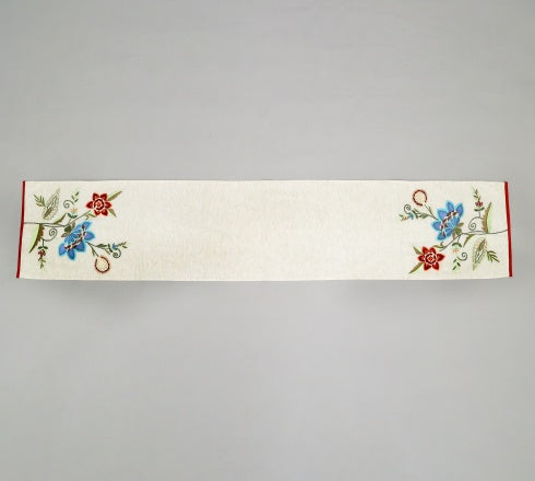Blue Flower Embroidered Table Runner 72 Inches Long For Dresser Home Dining Table Decor