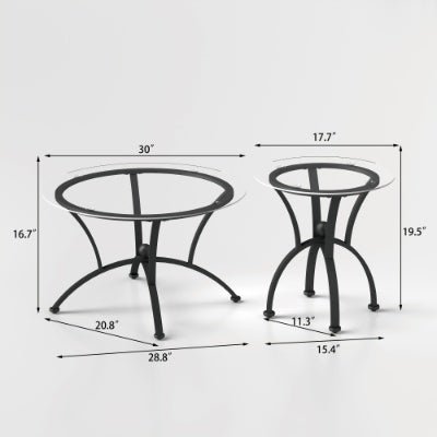 3 Piece Tempered Glass Surface Coffee Table Set, Decor Coffee Table Round End Side Table With Sturdy Construction For Living Room  Rustic Black