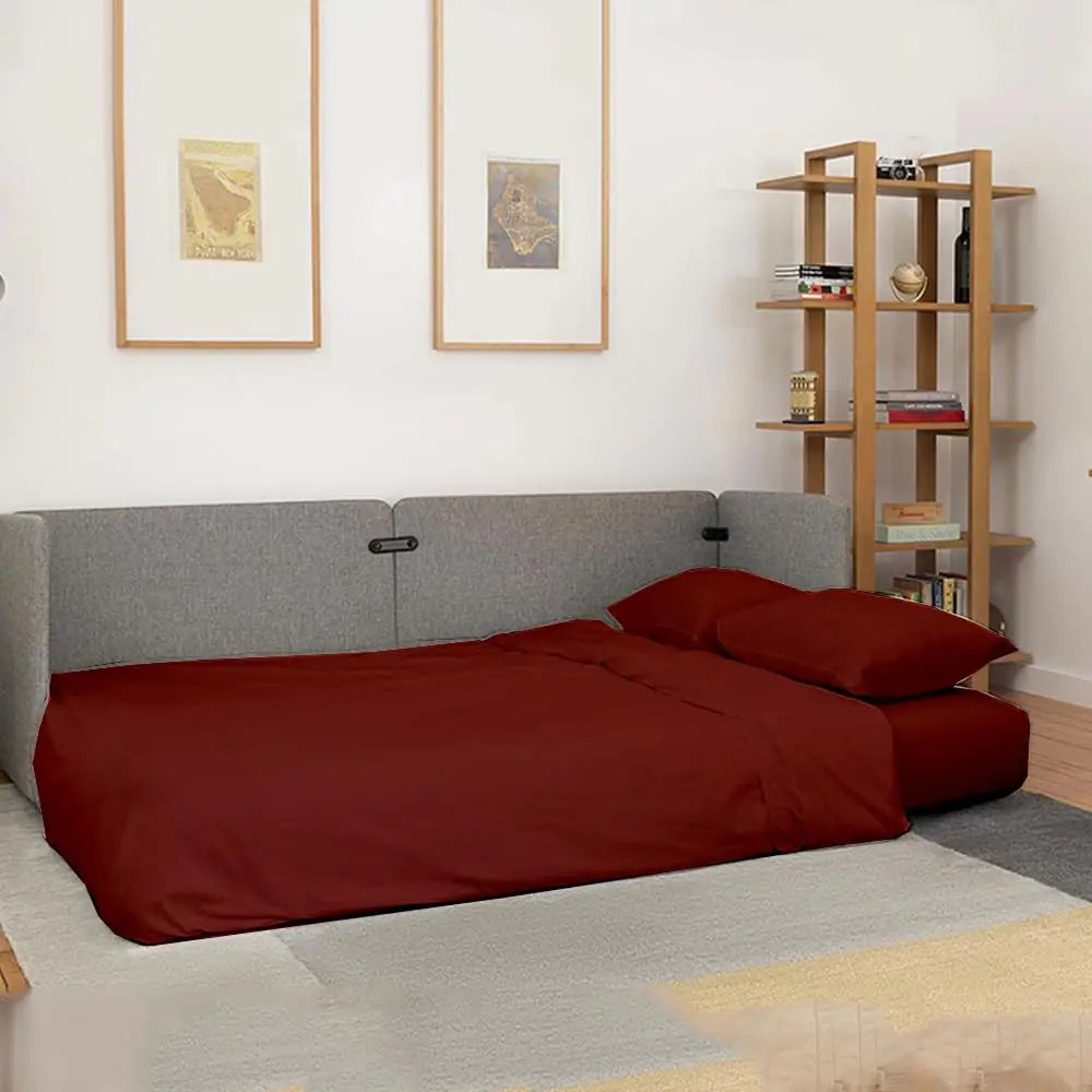 Sleeper Sofa Bed Sheet Set - 4 PCs Sleeper Sofa Sheet Set - Sleeper Sofa Sheets - 100% Burshed Microfiber Queen Sofa Bedsheets Easily Fits Upto 6" Drop - Sofa Bedsheets -Burgundy Sofa Sleeper Sheets freshparc
