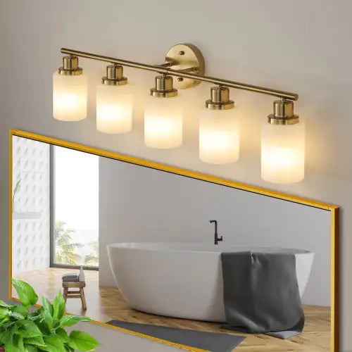 5 Lamps Gold Bathroom Vanity Lamp, Frosted Glass Shade, Modern Wall Mounted Lighting - No Bulbs Unavailable Platforms- Temu freshparc