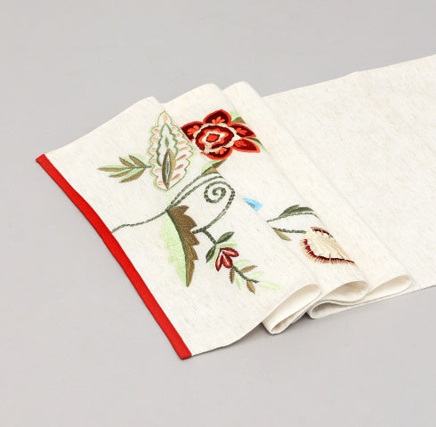 Blue Flower Embroidered Table Runner 72 Inches Long For Dresser Home Dining Table Decor