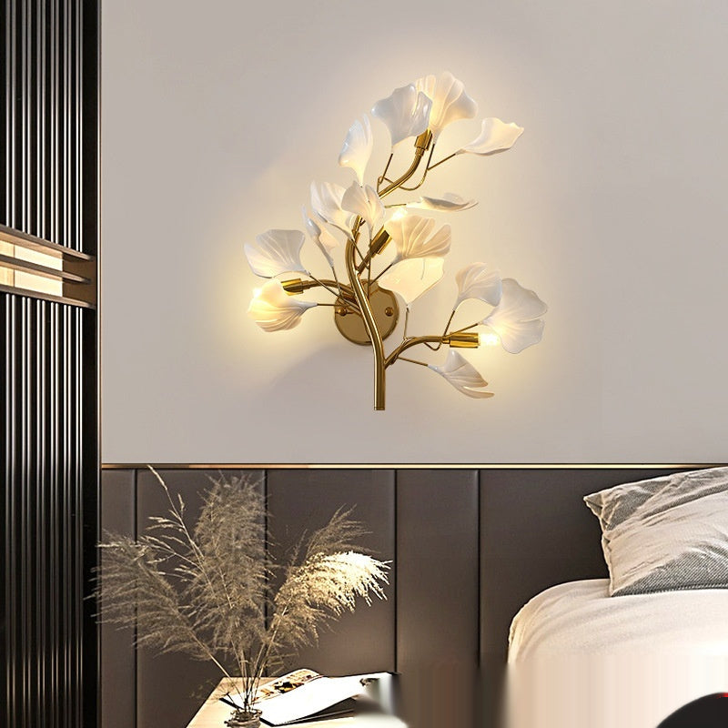Ginkgo Leaf Wall Lamp Light Luxury Living Room Sofa Wall Light Bulb